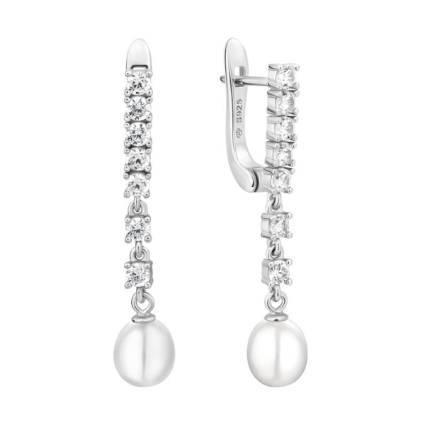 Stříbrné náušnice s bílou perlou Tania - stříbro 925/1000, Stříbrná Bílá