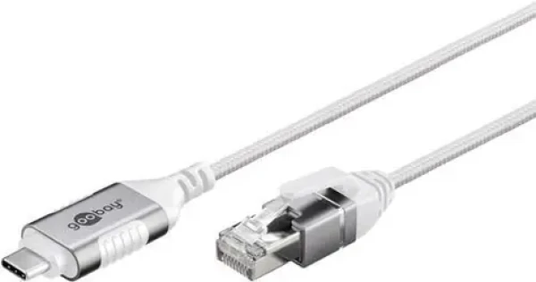Goobay USB-C - RJ-45 Ethernet adaptér Slim bílá / Adaptérový kabel / USB 3.2 Gen2 / Cat.6 / Gigabit Ethernet / 3 m (74388)