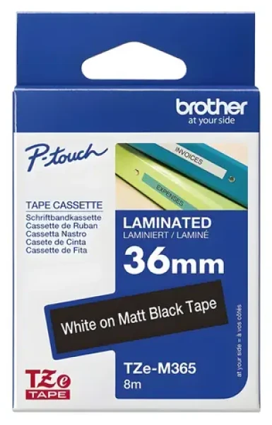 Brother TZe-M365 / Laminovaná páska / bílý tisk na matném černém podkladu / 36 mm / 8 m (TZEM365)