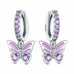 Stříbrné náušnice s fialovým motýlkem - stříbro 925/1000, Fialová