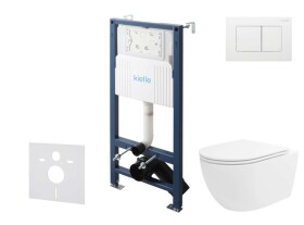 Kielle - Genesis New Set předstěnové instalace, klozetu Oudee, Vortex Rimless+, sedátka softclose a tlačítka Gemini New III, lesklá bílá 30528SS34