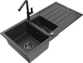MEXEN - Andres granitový dřez s odkapávačem včetně baterie Flora, černá nakrapiany 6515-76-670401-70-B