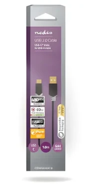 Nedis USB-A - USB-C 60W antracitová / Kabel USB / USB 2.0 / 480 Mbps / Pozlacené konektory / 1 m (CCBW60600AT10)