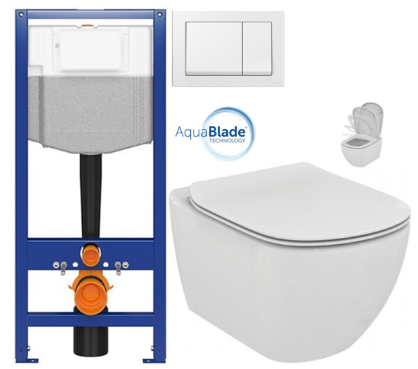 CERSANIT předstěnový instalační systém s bílym tlačítkem K97-516 + WC Ideal Standard Tesi se sedátkem SoftClose, AquaBlade K97-526 516 TE1