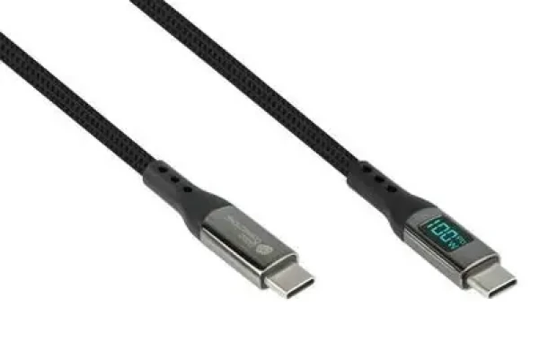 Good Connections USB-C grafitová / Datový kabel / USB-C - USB-C / 100 W / OLED displej / 1 m (2213-D010S)