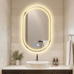 Erga Lyra, oválné LED zrcadlo 60x80cm, 3 barvy světla, přední a zadní osvětlení, vyhřívací podložka proti zapaření, ERG-V01-LYRA-6080-CL
