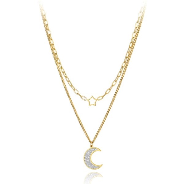 Ocelový náhrdelník Anna Gold - chirurgická ocel, půlměsíc, hvězda, Zlatá 40 cm + 5 cm (prodloužení)