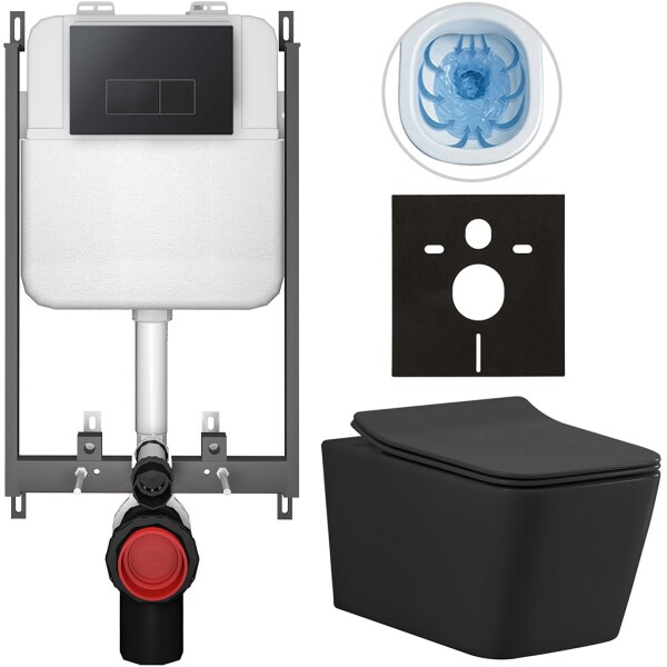 CERANO - Kompletní WC set Basic/Forte - černá matná - WC tlačítko Modulo/Černá - pro zazdění - 51x36 CER-8050BD86411