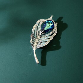Luxusní brož se Swarovski Elements krystaly Paví brko, Modrá