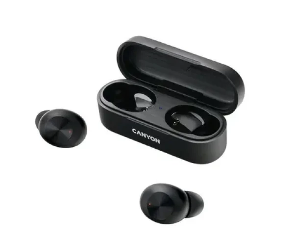 CANYON TWS-1 černá / bezdrátová sluchátka s mikrofonem / BT V5 / IPX3 / nabíjecí pouzdro 300 mAh (CNE-CBTHS1B)