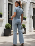 Dámská džínová kombinéza s krátkým rukávem modrá FashionStreet EY2683 XL