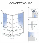 REA/S - Sprchový kout CONCEPT 80x100 - černý + bílá sprchová vanička Savoy KPL-K1005