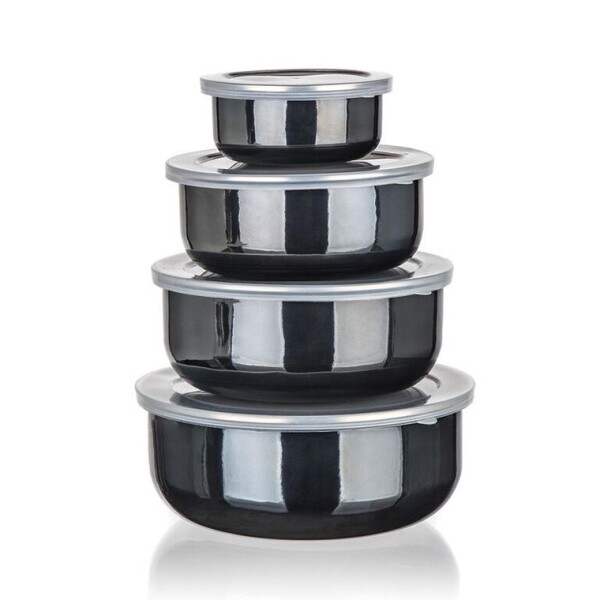 Smaltované misky s víčky METALLIC Black