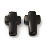 Korálek z nerezové oceli se širokým průvlekem - kříž - černý - 14-15 x 10 x 4 mm - 1 ks