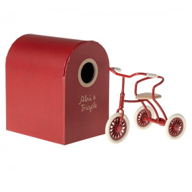 Maileg Tříkolka s přístřeškem pro myšky Maileg Mouse Red, červená barva, dřevo, kov, papír