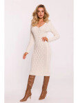 Dámské svetrové šaty M824 Světle béžová - MOE UNI světle béžová