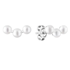 Stříbrné náušnice s bílou řiční perlou Emma, stříbro 925/1000, Bílá