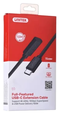 Unitek C14086BK-1.5M černá / Prodlužovací kabel USB-C / USB 3.2 Gen 2 / 1,5 m / 100 W (C14086BK-1.5M)