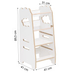 PLUSH NEST PLUSH NEST Dřevěná učící věž / Kuchyňský pomocník 3 nastavení výšky, bílá, s motivem mráčku