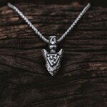 Pánský náhrdelník Ódinovo kopí - GUNGNIR - symbol VALKNUT, Stříbrná 60 cm