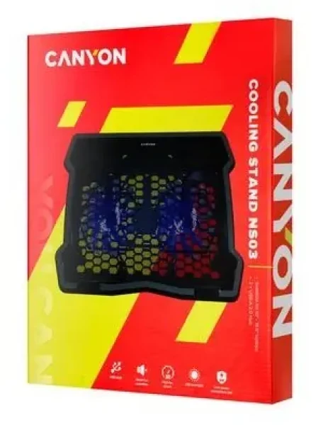 Canyon NS-03 černá / Chladicí podstavec pro notebook / 10-15.6" / 2x ventilátor / LED podsvícení (CNE-HNS03)