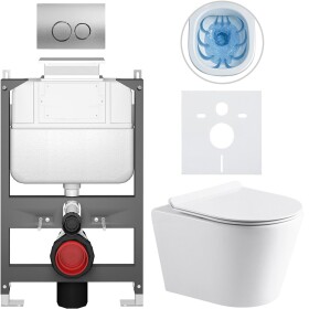 CERANO Kompletní WC set Basic/Carlito - bílá lesklá - WC tlačítko Dualo/Stříbrná - ovládání shora - předstěnová instalace - 48,5x36,5 cm