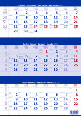 Kalendář nástěnný 2026 - Tříměsíční modrý