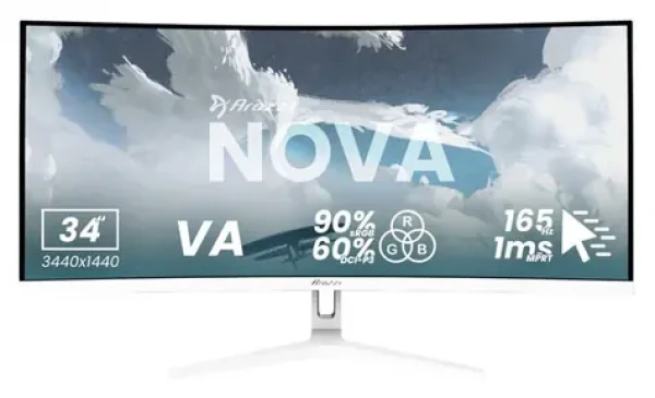 34" Arozzi Nova 34T2K165 bílá / Monitor / VA / Curved 1500R / UWQHD 3440x1440 / 165Hz / 1ms / HDR10 (AZ-NO-34T2K165-WT)