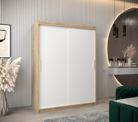 Šatní skříň Abi T0 s posuvnými dveřmi Barva korpusu: Dub Sonoma, Rozměry: 150 cm, Dveře: Bílá
