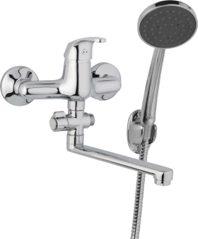 JB Sanitary Nástěnná umyvadlová a sprchová baterie SLIM, rozteč 150 mm, otočný přepínač, s příslušenstvím, ramínko 300 mm A10 37 11