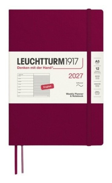 Týdenní plánovač & Zápisník Port Red, Medium A5 2027, Softcover, anglicky