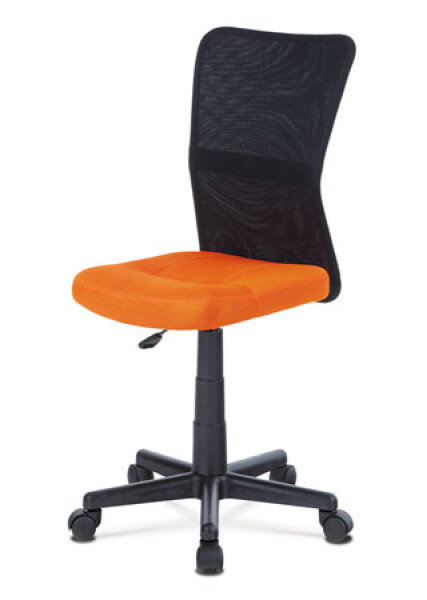 Kancelářská židle, oranžová mesh, plastový kříž, síťovina černá