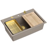 Quadron - Granitový dřez MARC 110 WORKSTATION Beige Zlatá zátka ZLE-09046