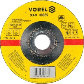 VOREL Brusný kotouč na kov 125 x 22 x 6,8 mm vypouklý / Brusný kotouč / na ocel / tloušťka 6,8 mm