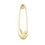 Kovová brož - Špendlík se srdcem s kubickým zirkonem - pozlaceno 18K zlatem - 39 × 10 mm - 1 ks