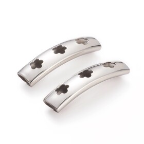 Trubičkový korálek z nerezové oceli - prohnutý - květy - platinový - 36 x 10 x 8 mm - 1 ks