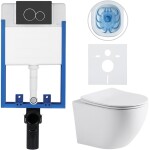 CERANO - Kompletní WC set Profi/Cesso - bílá matná - WC tlačítko Duo/Černá matná - pro zazdění - 49x36 CER-8050BD84216
