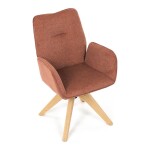 Židle jídelní s područkami, oranžová voděodpudivá látka, dubové nohy, otočná 360°