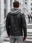 Pánská kožená bunda s kapucí, černá, FashionStreet TX4950 XXL