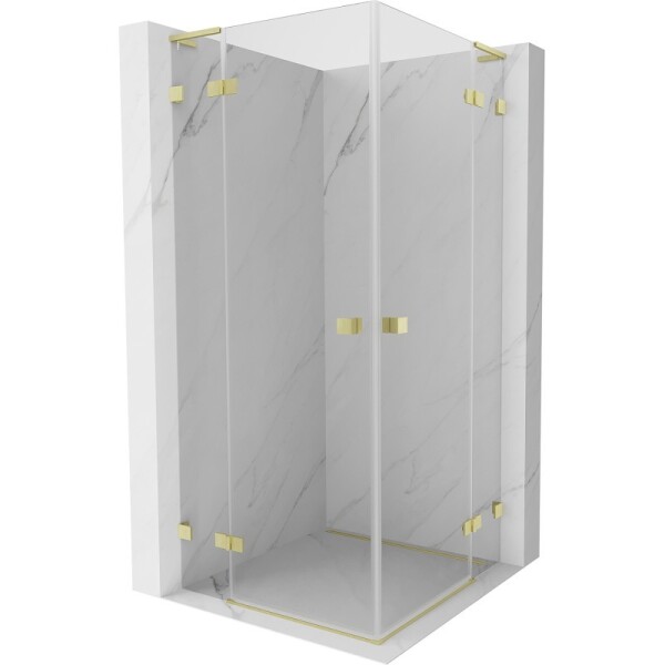 MEXEN/S - Lunar L Duo sprchový kout dveře křídlové 80 x 80, transparent, zlato kartáčovaná 834L-080L-080P-55-00
