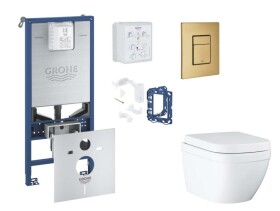 GROHE - Rapid SLX Set předstěnové instalace, klozetu, sedátka SoftClose, tlačítka Skate Cosmopolitan a sady pro vhazování tablet, Triple Vortex, kartáčovaný Cool Sunrise SANI11BB4144