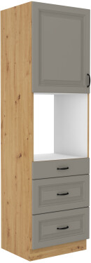 Vysoká skříňka pro vestavnou troubu Stilo 60 DPS-210 3S 1F - Premium Box Barva korpusu: Dub artisan, Barva dvířek: Clay Grey