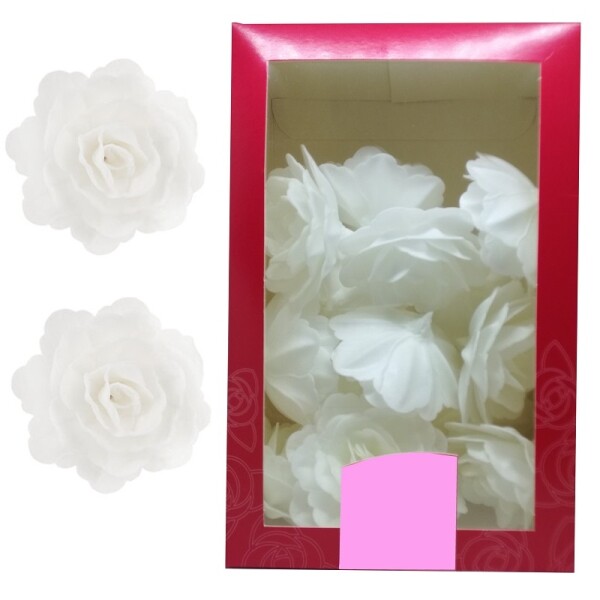 Dekorace oplatková - Růže velká 55 mm, bílá 15 ks