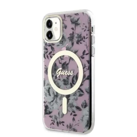 Pouzdro Guess PC/TPU Flowers IML MagSafe iPhone 11 růžové