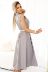 596-2 Elegantní midi košilka se zlatými knoflíky a páskem - GREY BEige UNI