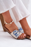 Dámské pantofle s mašlí na korkové platformě modré Lisandrea 38