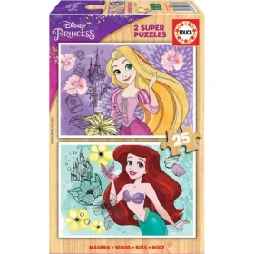 EDUCA Dřevěné puzzle Disney princezny: Locika a Ariel