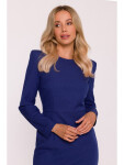Dámské tužkové šaty s ozdobnými rameny S412 modré - Stylove S