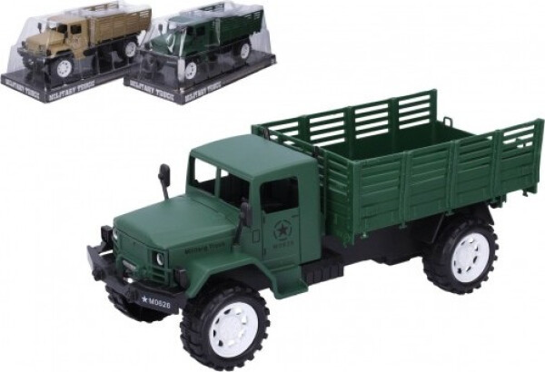 Auto vojenské nákladní plast 27cm na setrvačník 2 barvy v blistru 14x32x13cm