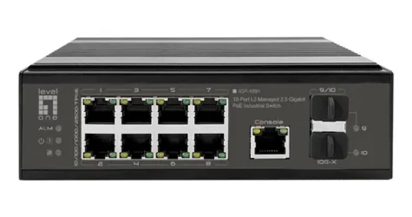 LevelOne IGP-1091 / Průmyslový switch / 8x 2,5G PoE+ / 2x 10G SFP+ / 480W PoE / Managed L3 / DIN (IGP-1091)